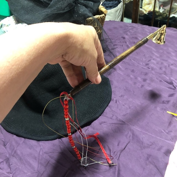 Ceremonial candle snuffer-new-11” brass, wood handle, embellishments. - Picture 1 of 6